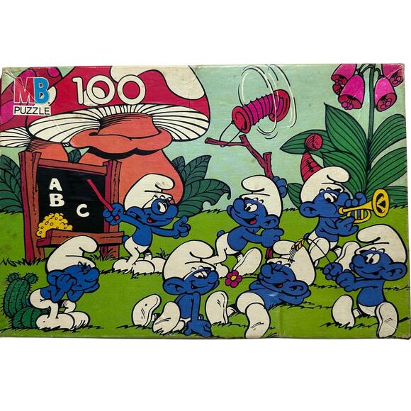 Vintage 100-piece smurf school childrens jigsaw puzzle - Picture 1 of 7